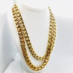 Double Layer Chain Necklace Goldtone Cuban Curb Chain Unisex Heavy 80s 90s Vibe